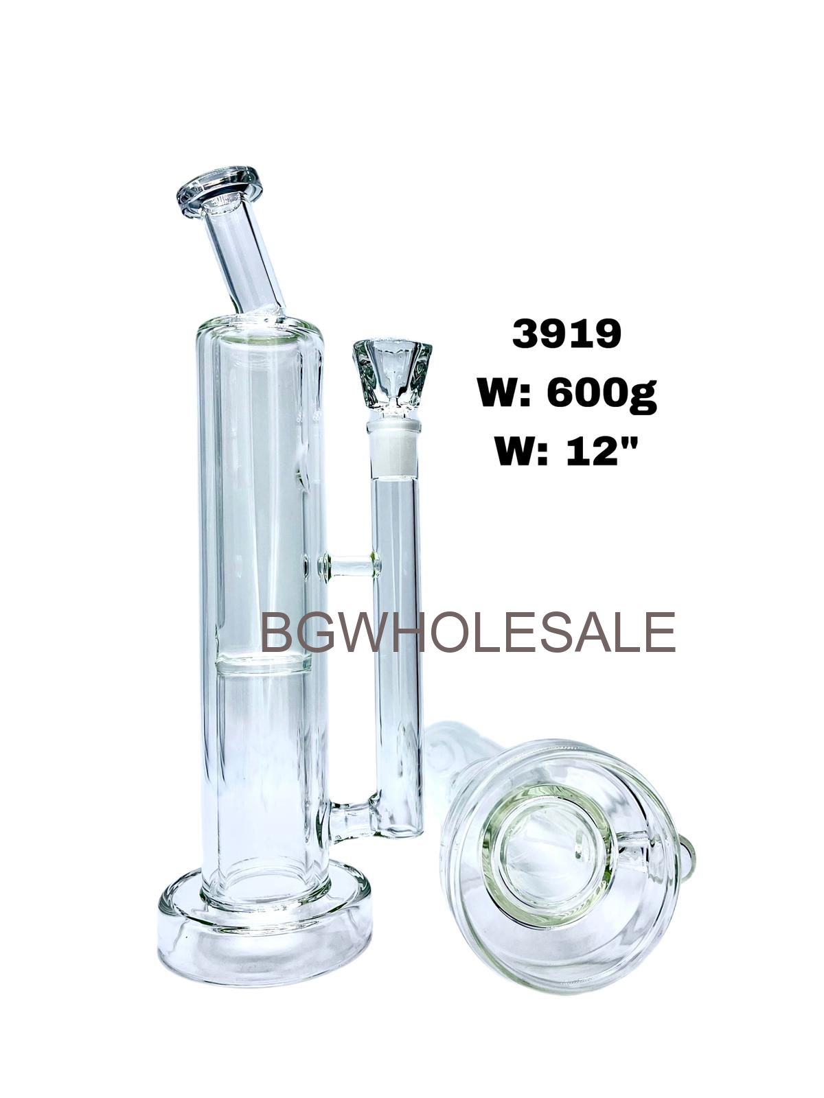 12" Tall Glass Straight Tube Water Pipe Disc Perc Bong