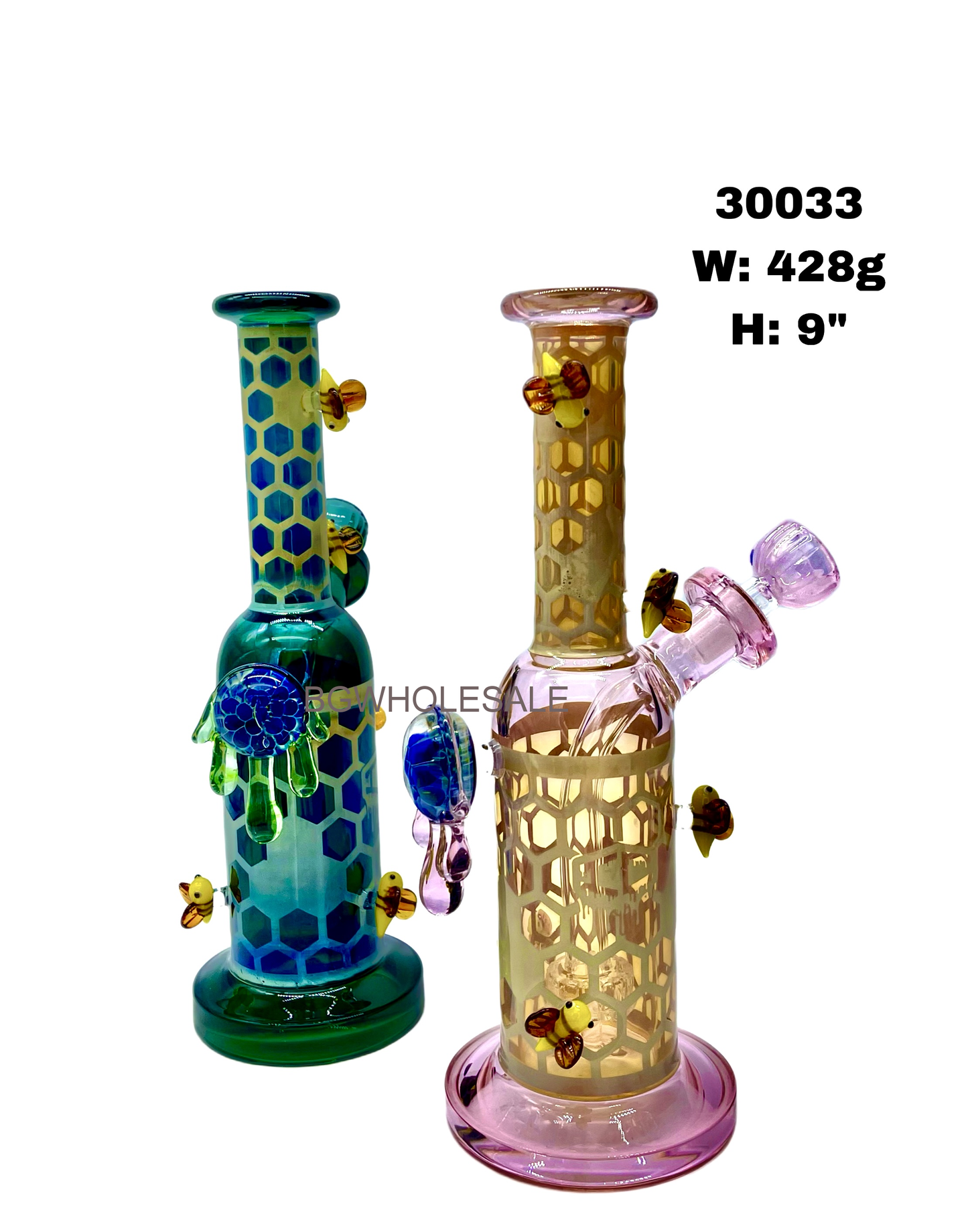 9" Straight Tube Showerhead Perc Honeycomb Bong Water Pipe