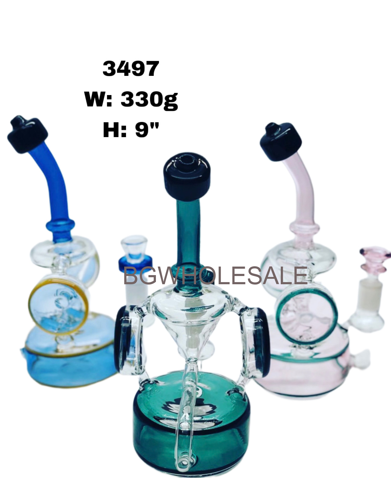 9" Colored Recycler Dab Rig Glass Bong