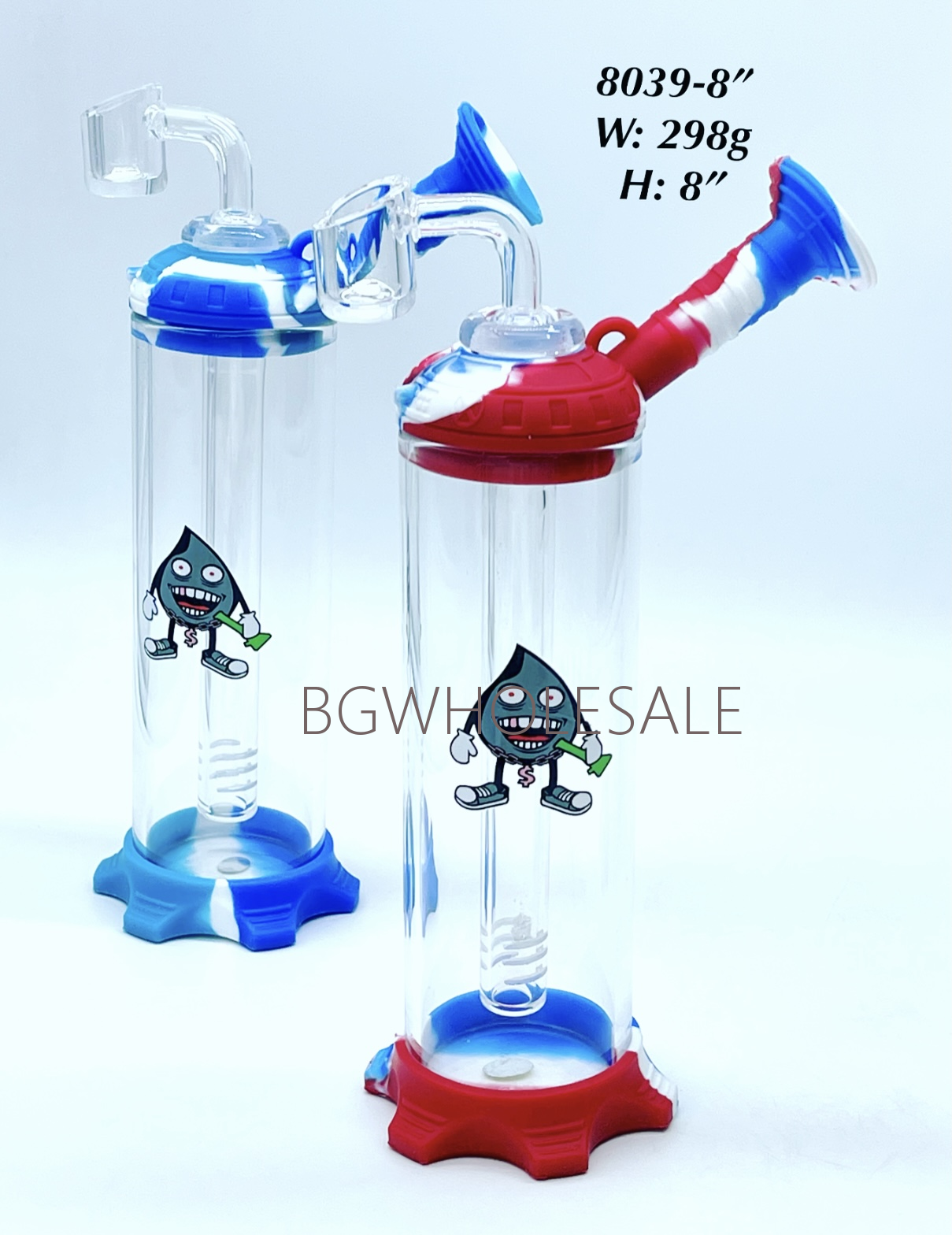 8" Glass Dab Rig Glass Cylinder with Silicone Base and Mouthpiece