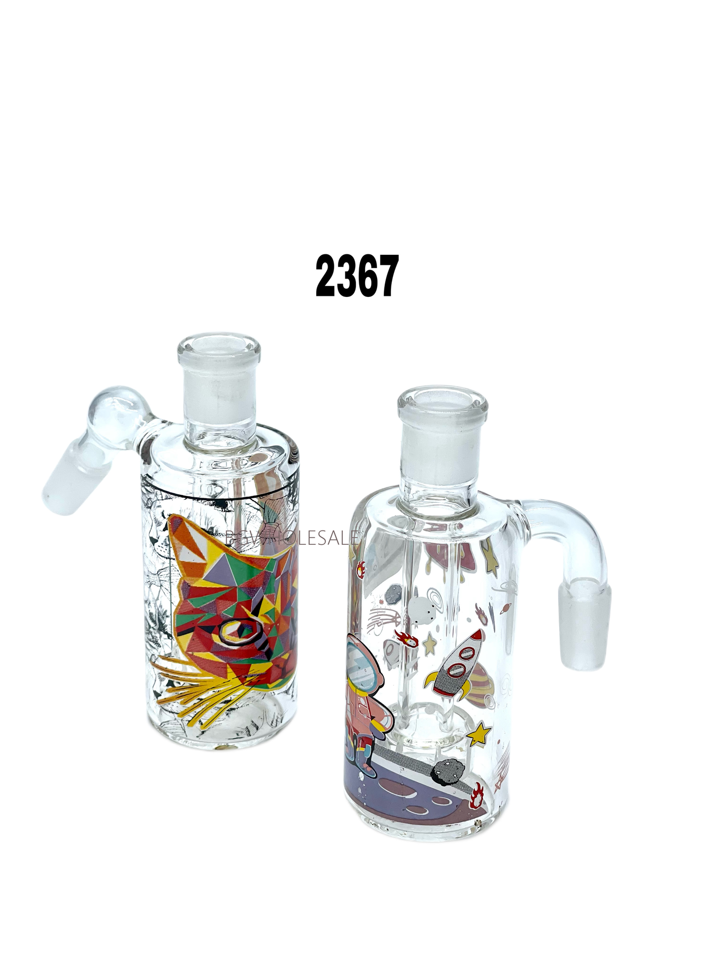 Glass Ash Catcher with Decals 14mm Male to 14mm Female