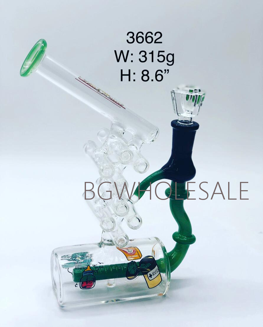 8.6" Drum Chamber Inline Perc Bong with Stickers