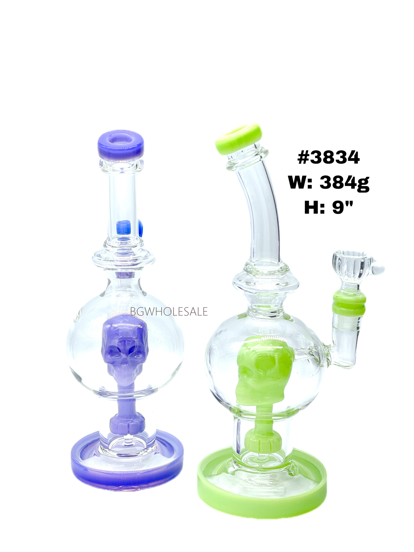 9" Skull Head Showerhead Perc Glass Bong