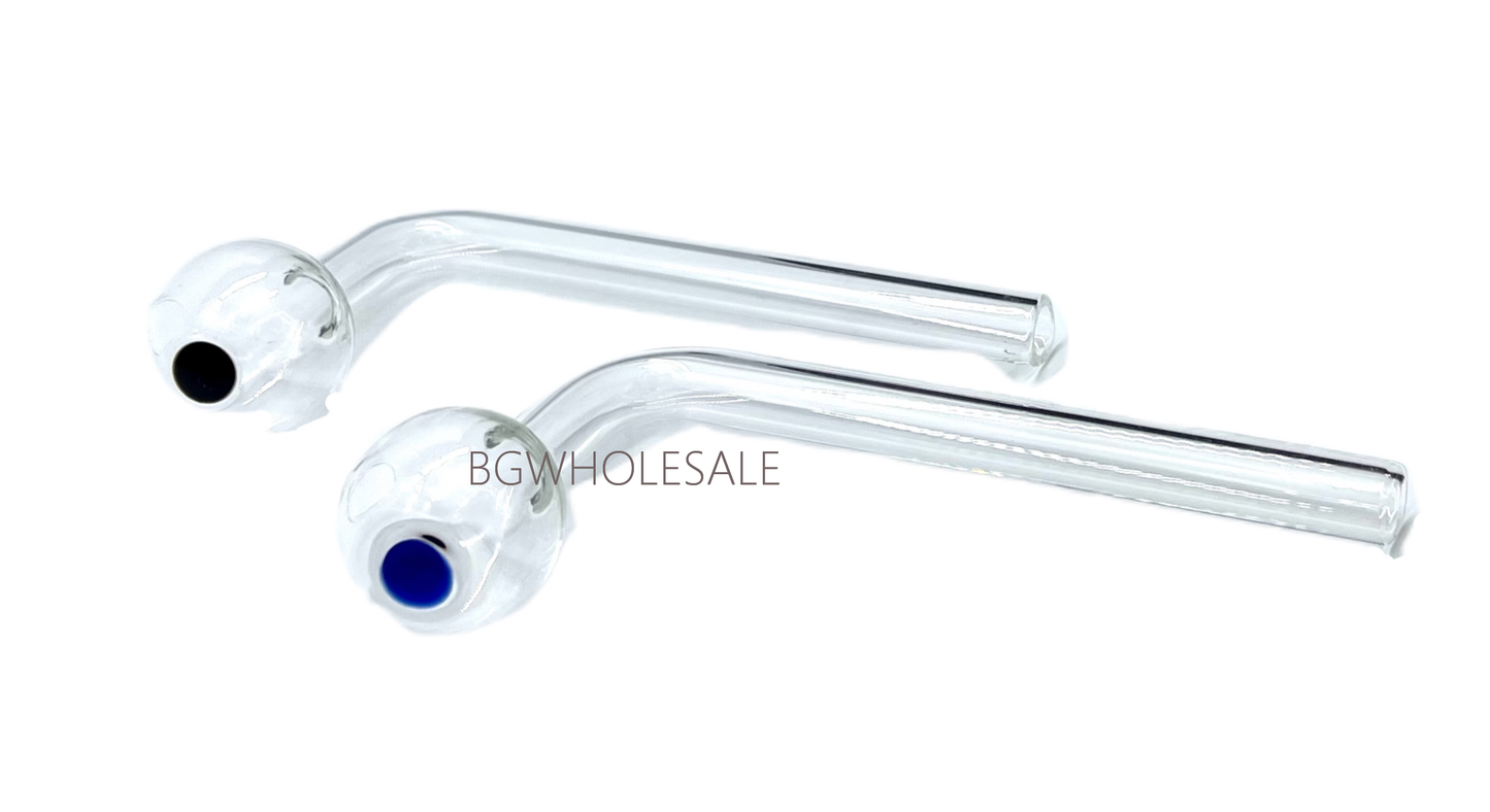 L Shape Clear Glass Oil Burner Pipe with Colored Dot