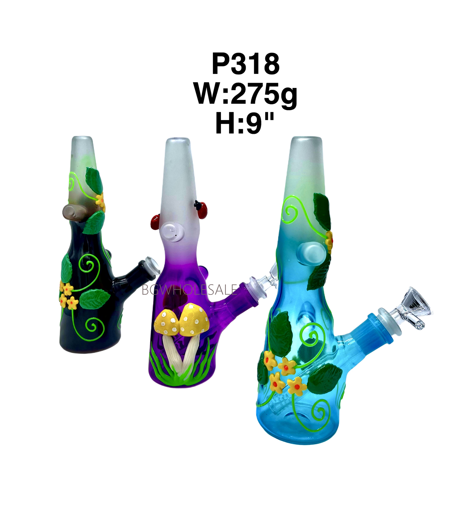 9" Hand Drawing Glass Water Pipe
