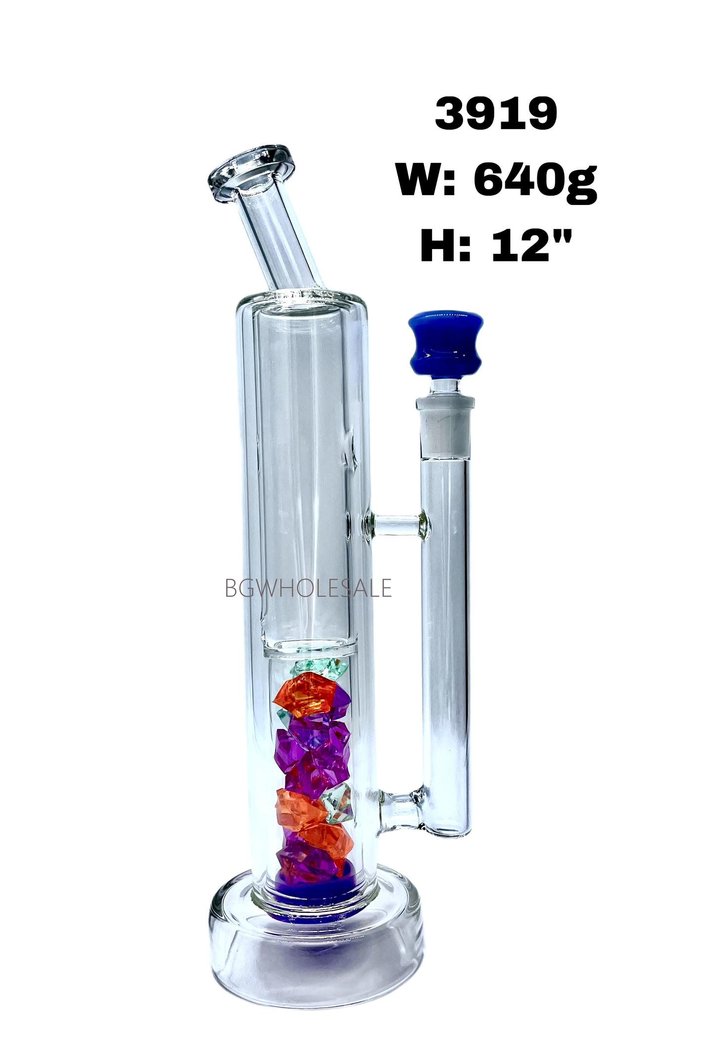 12" Clear Glass Straight Tube Bong with Diamond Perc