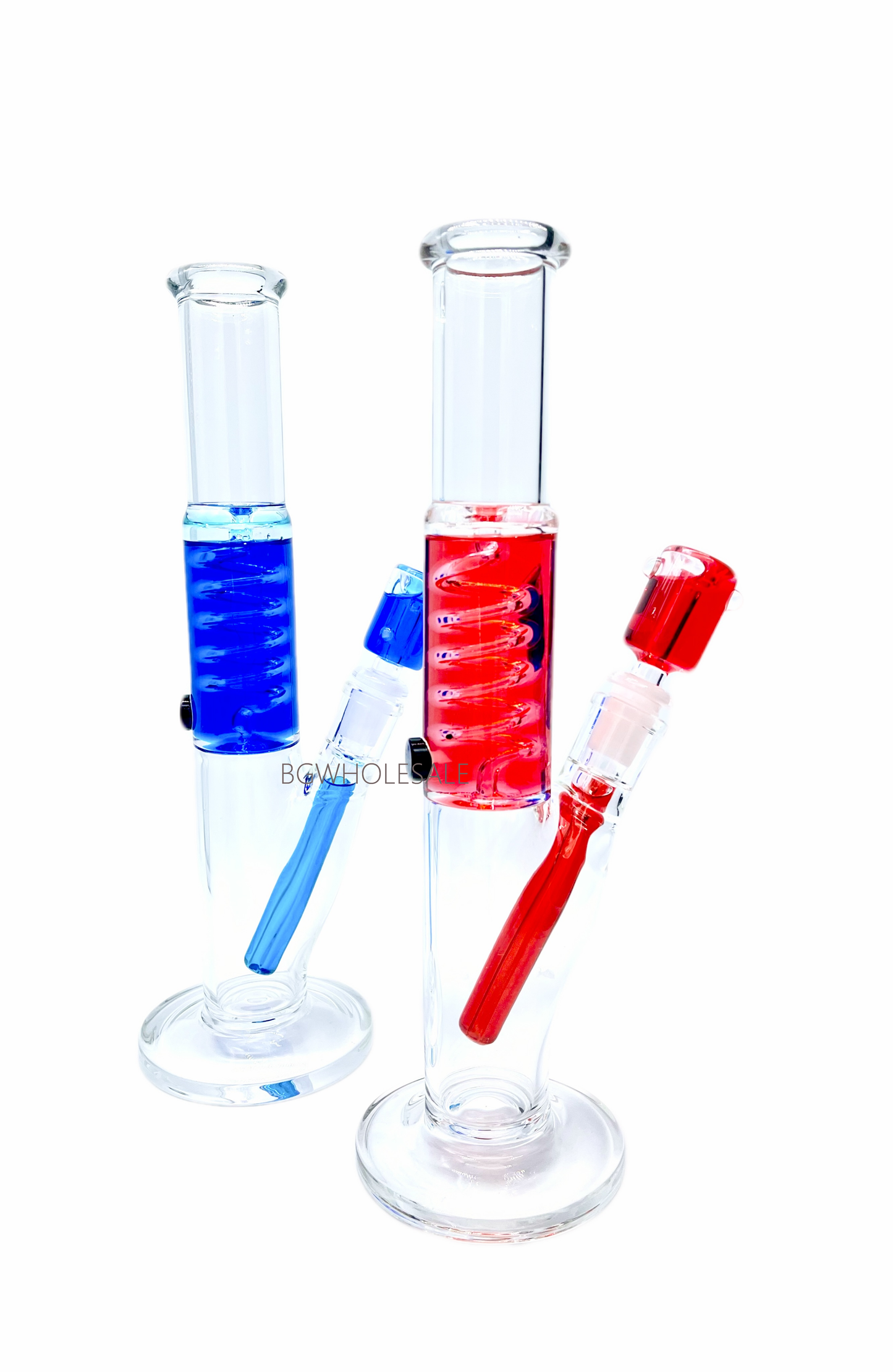 12" Glycerine Straight Tube Glass Bong w/coil percolator