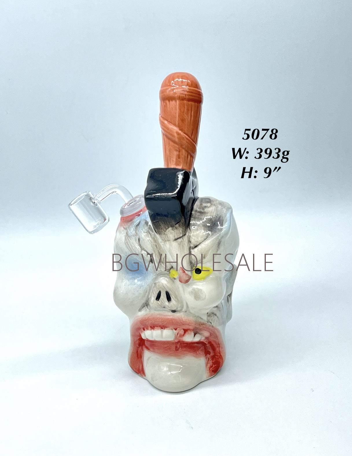 Axed Skull Ceramic Dab Rig Water Pipe 9"