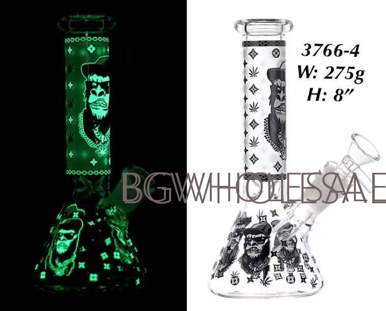 Glow in the Dark Gorilla Glass Beaker Water Pipe 8"
