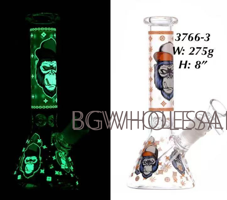 Glow in the Dark Gorilla Glass Beaker Water Pipe 8"