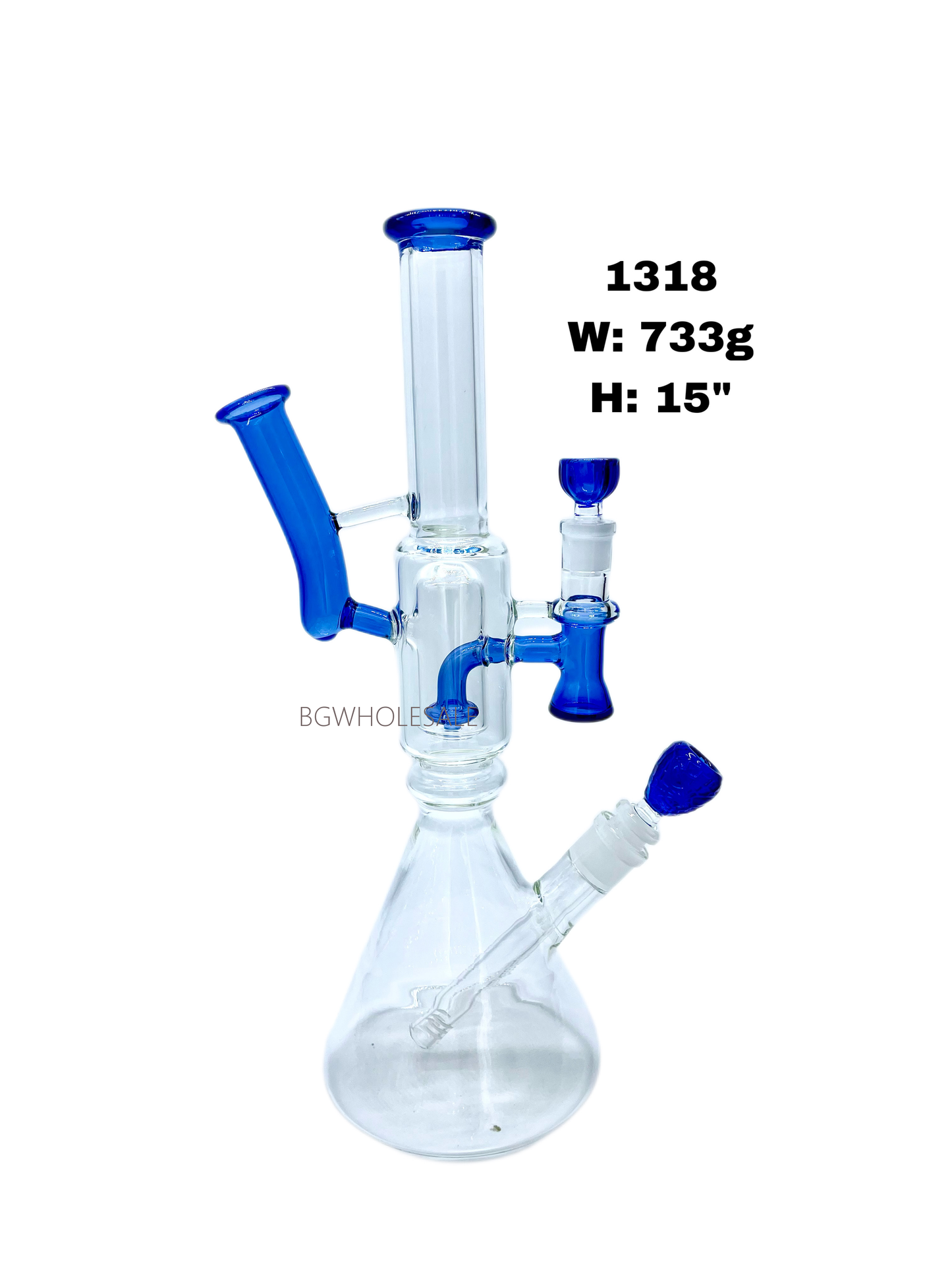 Double Mouthpiece and 14mm 18mm Female Joint Recycler Glass Beaker Bong 15"