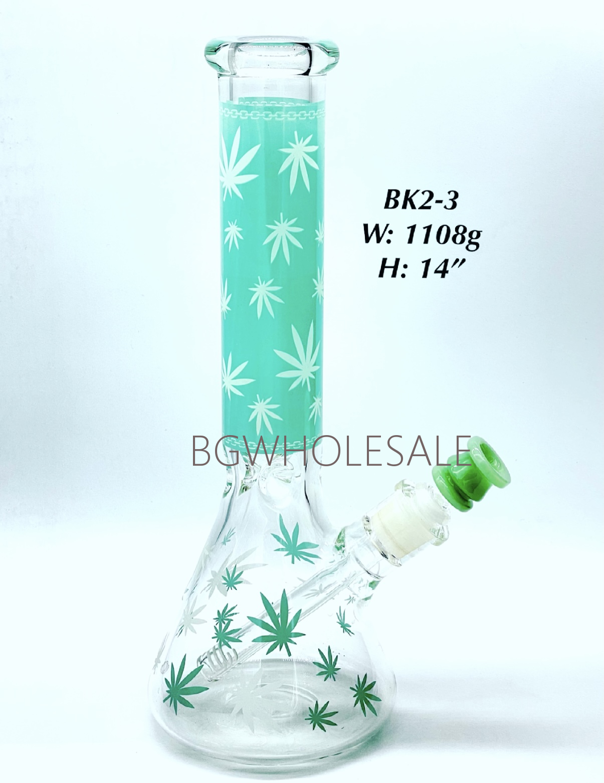14" Leaves Patterns Glass Beaker Water Pipe