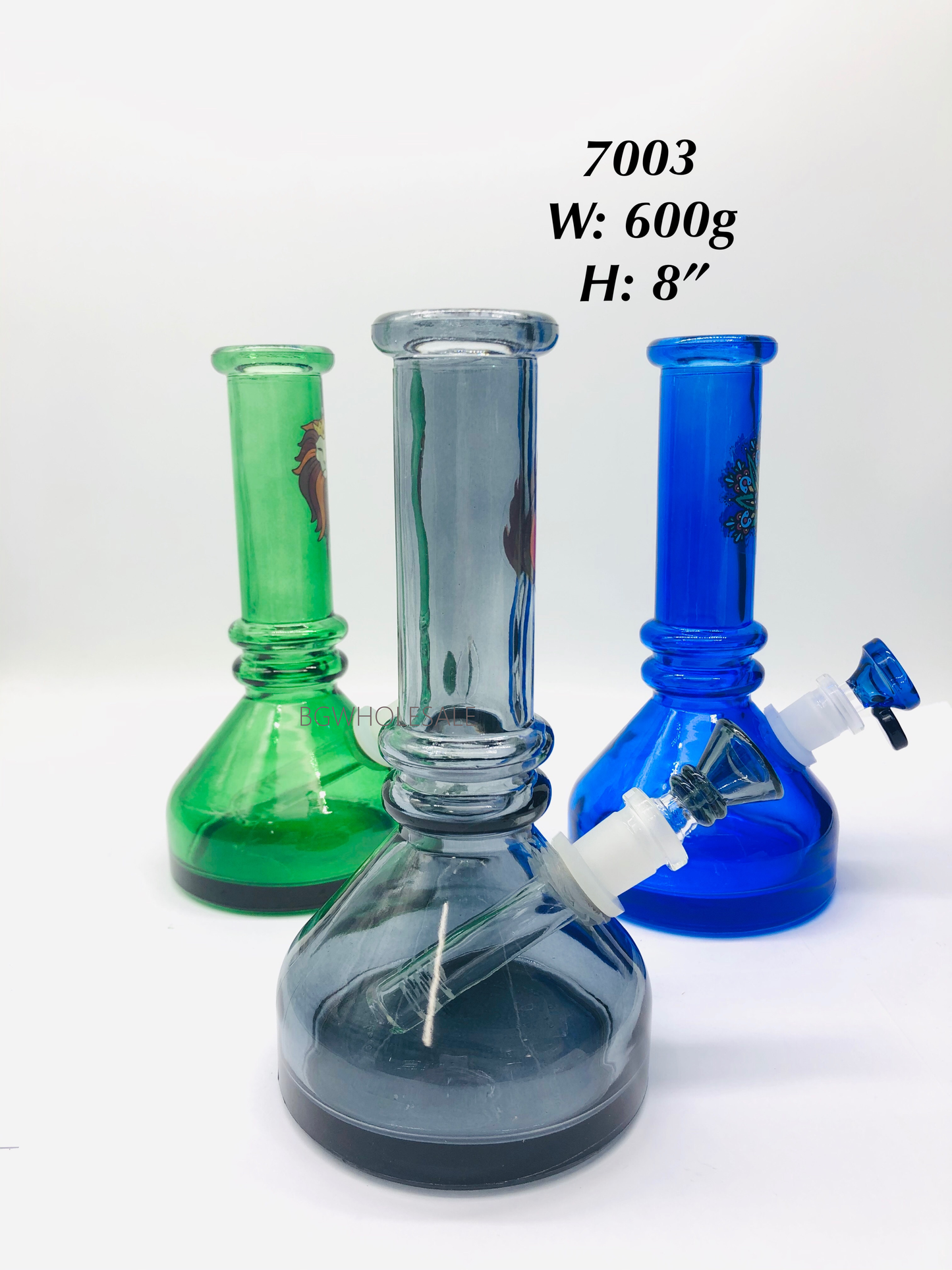8" Colored Glass Beaker Bong with Decal