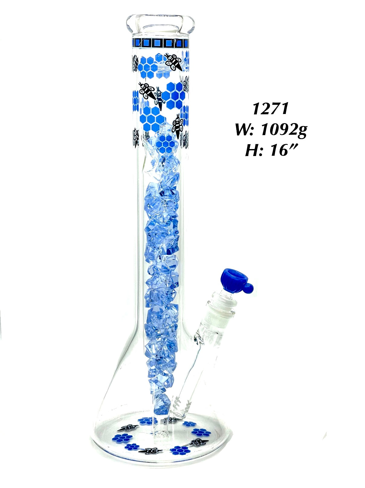 Glass Beaker Bong Honeycomb Sticker and Colored Glass Diamond