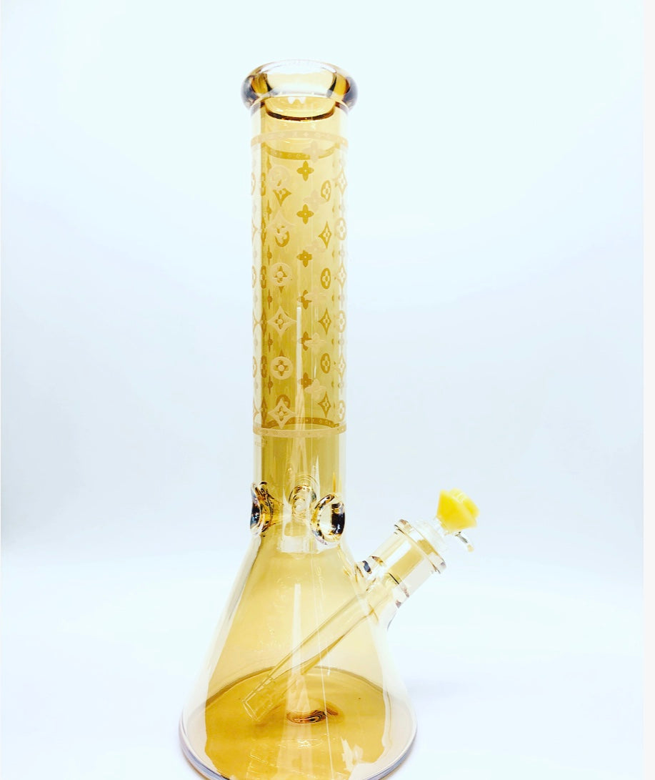 14" Electroplated Glass Beaker Bong with Patterns