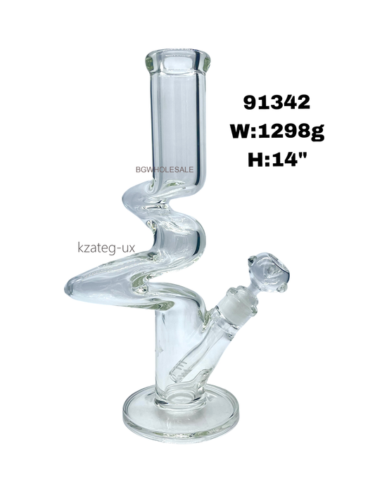 14" Clear Glass Zig Zag Bong Smoking Water Pipe