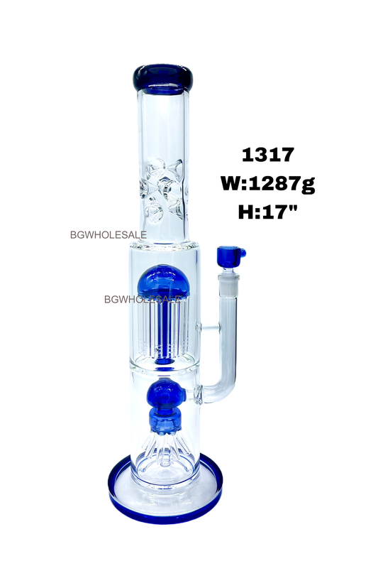 17" Dual Percolators  Straight Tube Glass Bong with Triple Ice Catchers