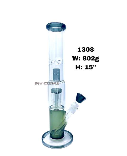 15" Straight Tube Glass Bong Dual Percolators