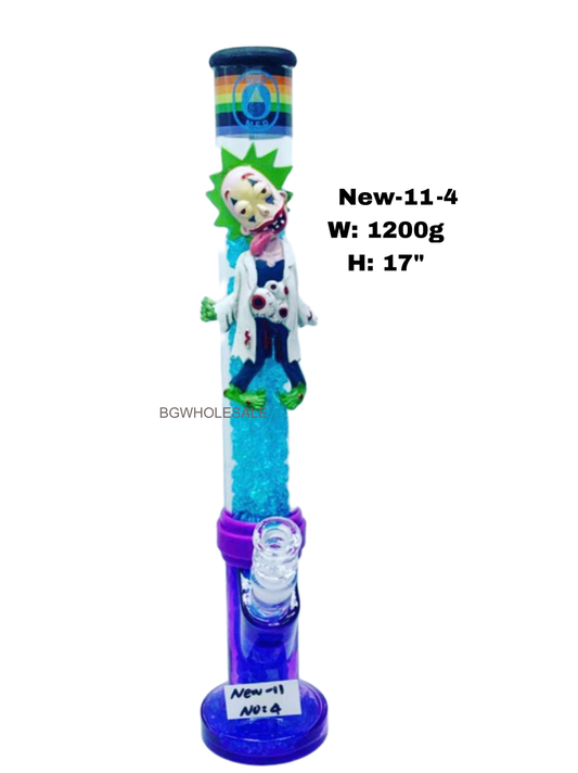 17" Glass Straight Tube Bong Water Pipe with Colorful  Glass Sand and injured Rick