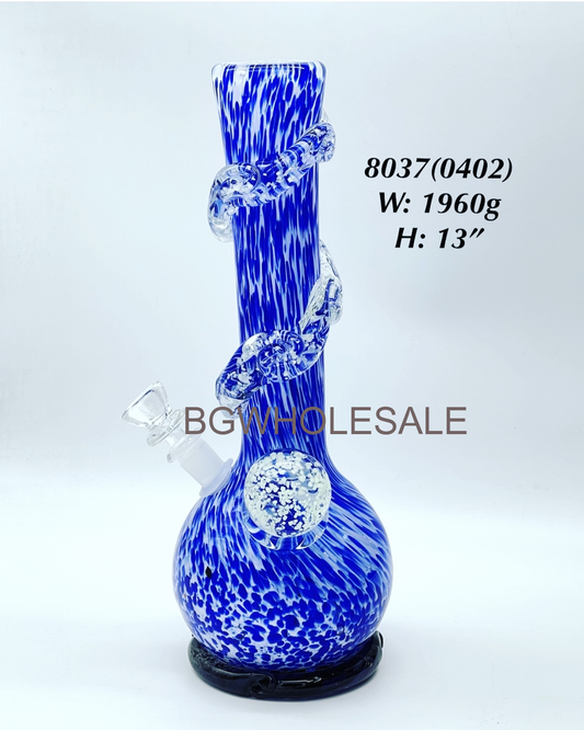 13" Heavy Soft Glass Bong Water Pipe Glow in the dark Wrap and Bead