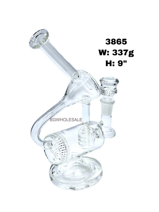 9“ Drum Recycler Glass Dab Rig Honeycomb Disc and Slitted Percolator Bong