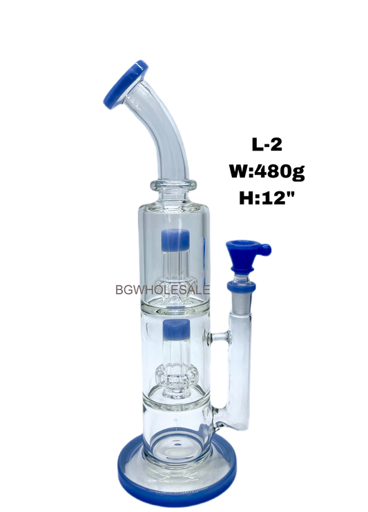 Dual Showerhead Perc Bong  Glass  Water  Pipe 12"