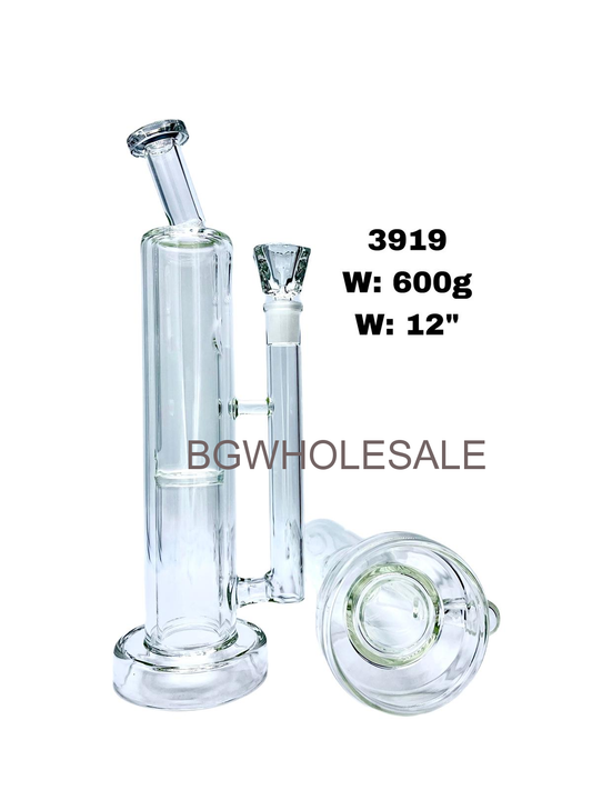12" Tall Glass Straight Tube Water Pipe Disc Perc Bong