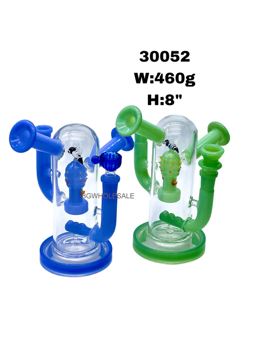 8" Double Mouthpieces and Double 14mm Female Joint Glass Perc Bong