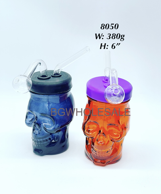 6" Skull Head Sniffer with Detachable Lid and Pipes