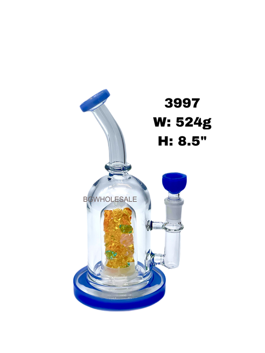 8.5" Clear Glass Water Pipe Bong with Colorful Diamond