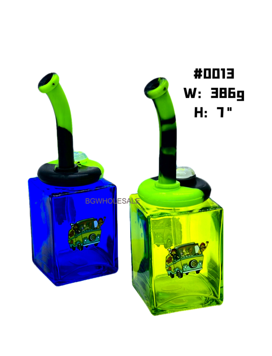 7" Square Shape Glass Bong Water Pipe with Detachable Mouthpiece