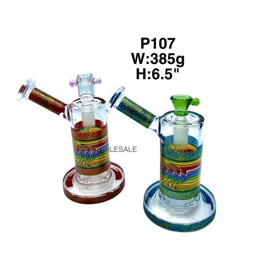 6.5" Flared Base Straight Tube Glass Bong with Sticker