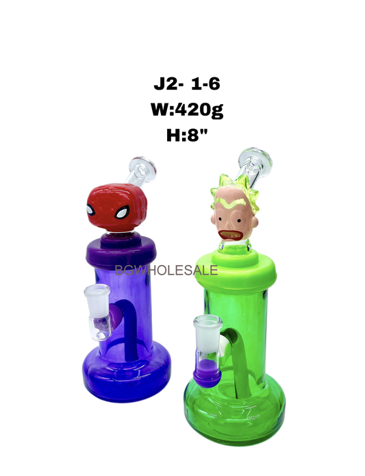 8" Character Head Glass Water Pipe