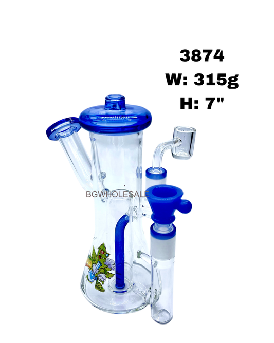 Double Mouthpiece and 14mm Female Joint Sticker Glass Dab Rig 7"