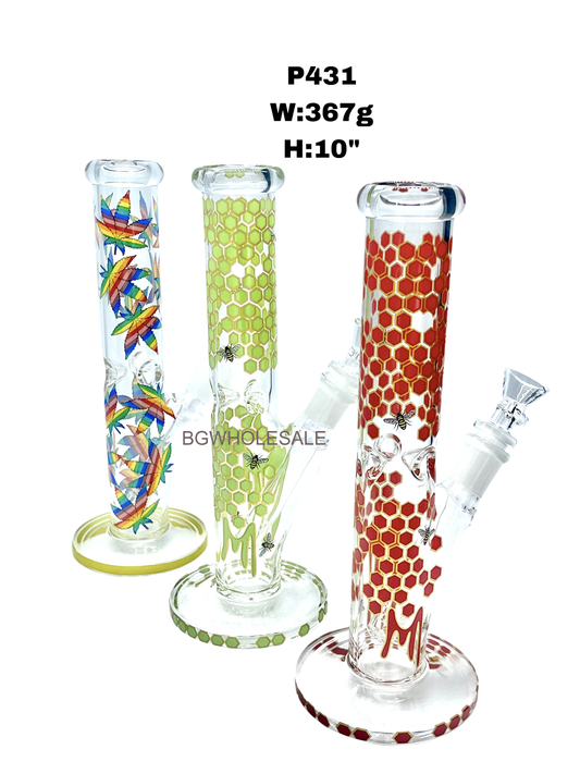 10" Straight Tube Glass Bong with Stickers