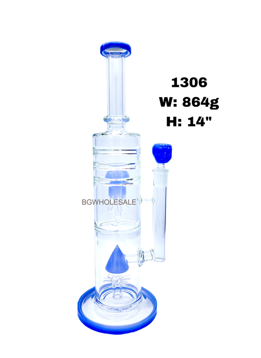 14" Dual Diffuser Perc Bong Water Pipe Straight Tube