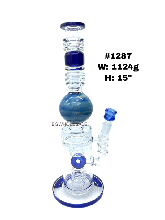 15" Swiss Donut Perc Straight Tube Glass Bong Water Pipe