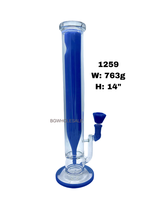 14" Clear Glass Straight Tube  Bong Cyclone Perc with Colored Inside