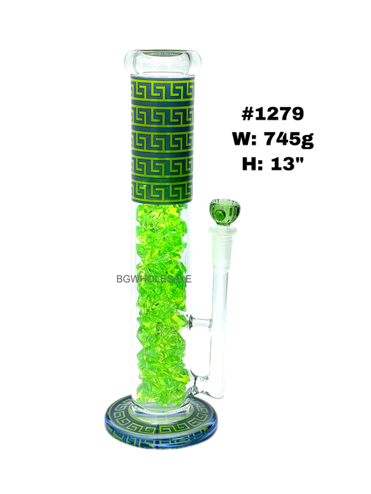 13" Straight Tube Glass Bong Water Pipe with Sticker and Diamond
