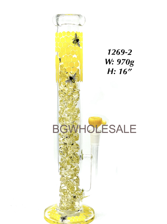 16" Honeycomb Sticker Straight Tube Bong with Diamond Perc