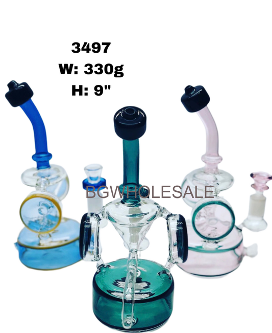 9" Colored Recycler Dab Rig Glass Bong