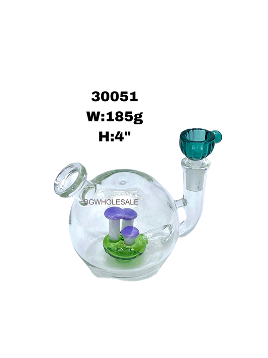 4" Clear Ball Glass Water Pipe Mushroom Showerhead Bong