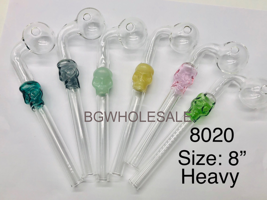 L Shape Glass Oil Burner Pipe with Skull 8"