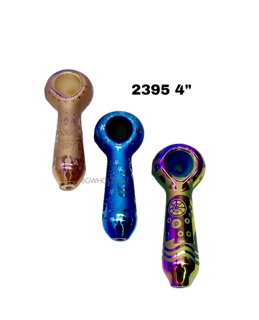 Electroplated Glass Hand Pipe with Curved Patterns 4"