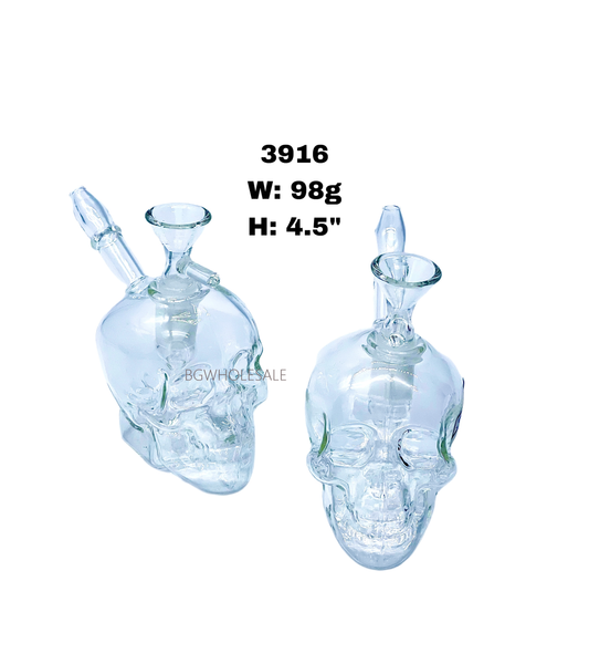 4.5" Clear Glass Skull Bong Small Size
