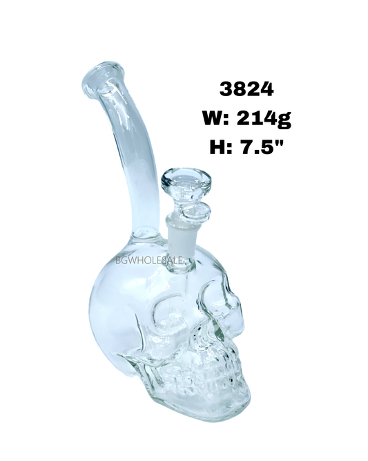 7.5" Clear Glass Skull Bong Water Pipe