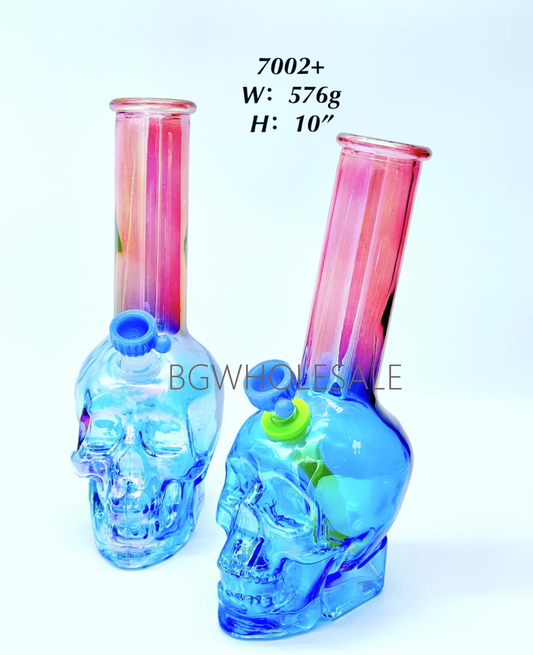 10" Iridescent Skull Bong Water Pipe