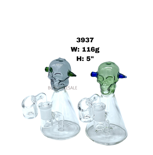 Colored Skull Head Beaker Base Glass Dab Rig 5"