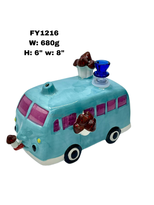 Cute Bus with Mushroom Ceramic Water Pipe