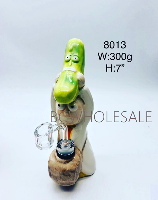 Pickle Rick Ceramic Water Pipe 7"